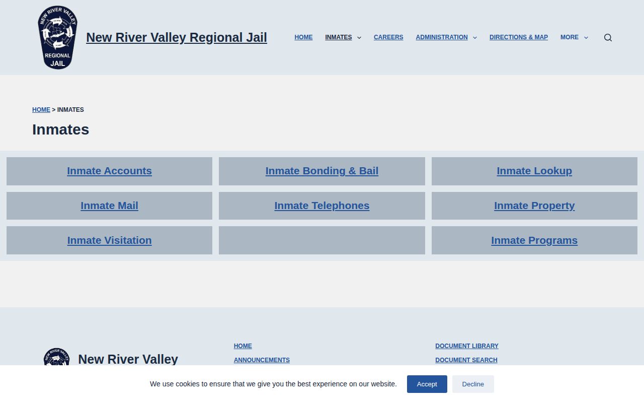 Pulaski County NRVRJ official jail roster and inmate lookup navigation