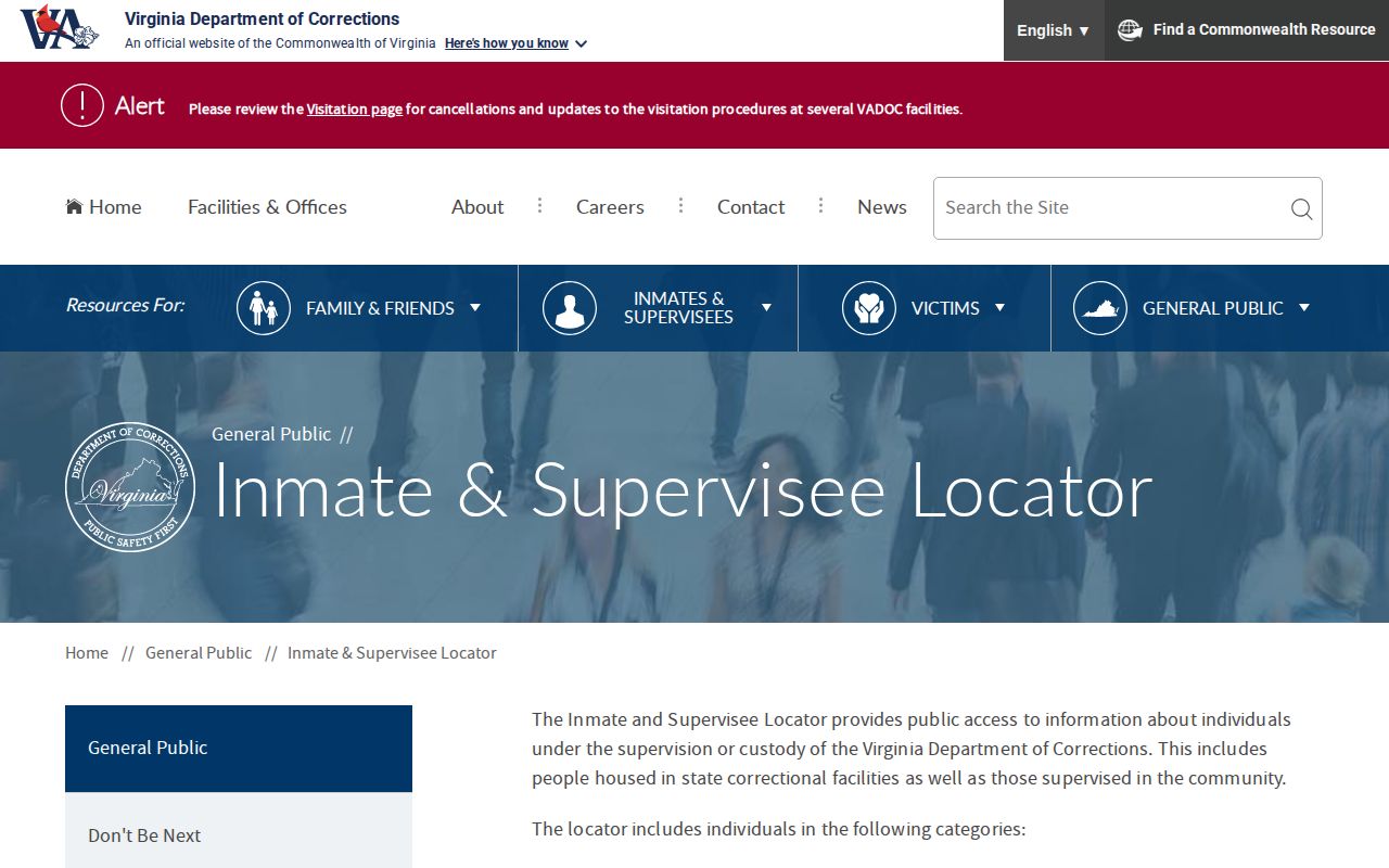 Pulaski County state custody VADOC offender record locator